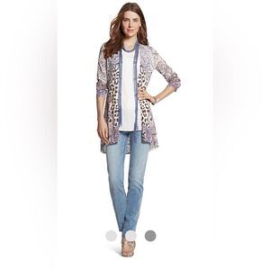 Chico’s Animal Paisley Ashton linen/cotton Cardigan sz 1 (medium)